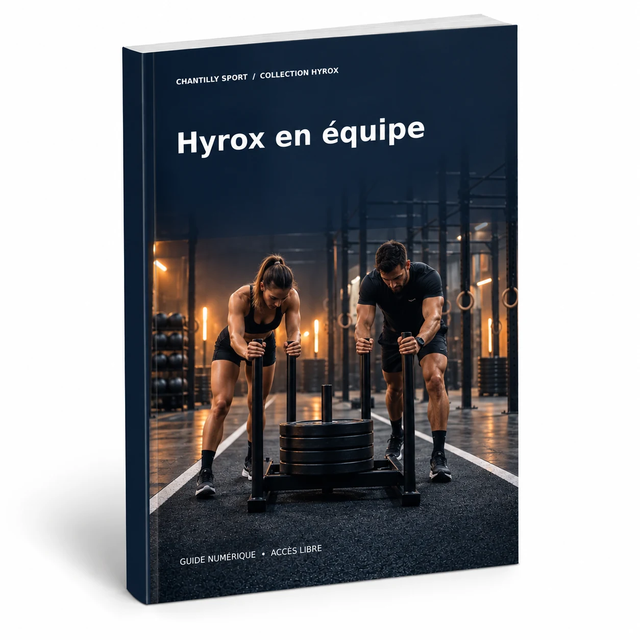 Maquette en volume de l’e-book Hyrox Doubles et Relay : préparer une course en équipe